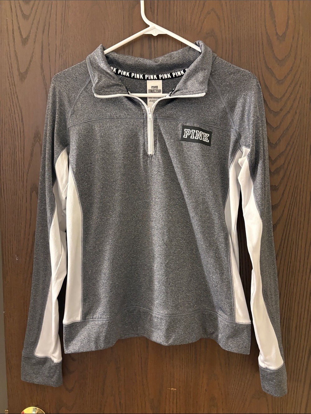 Never Worn PINK Victoria's Secret Gray and White Quarter-Zip Pullover